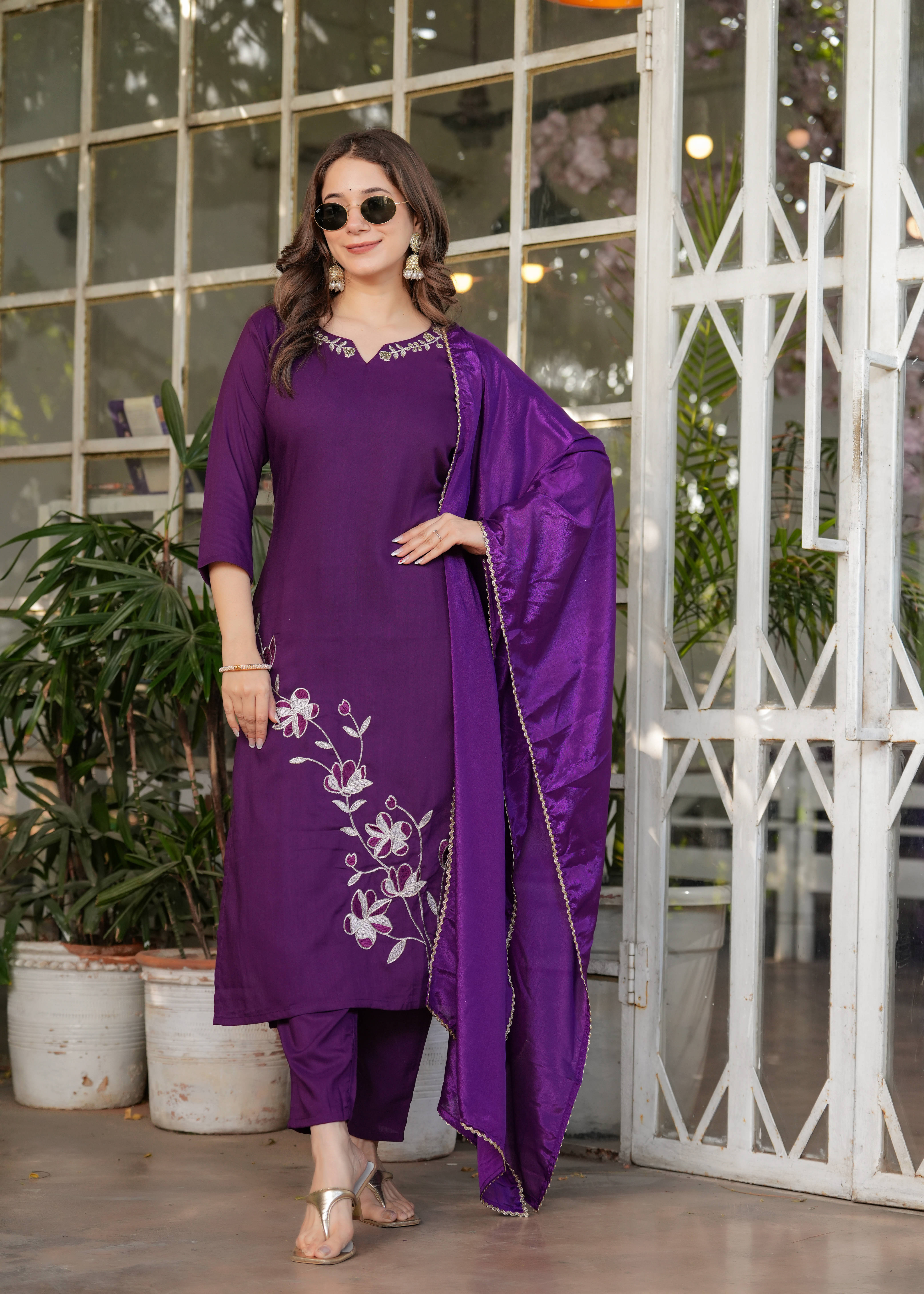 Varni Fabrics Women Viscose Rayon Printed A-line Kurti with Dupatta ( Purple ) Varni Fabrics Women Viscose Rayon Printed A-line Kurti with Dupatta ( Purple )