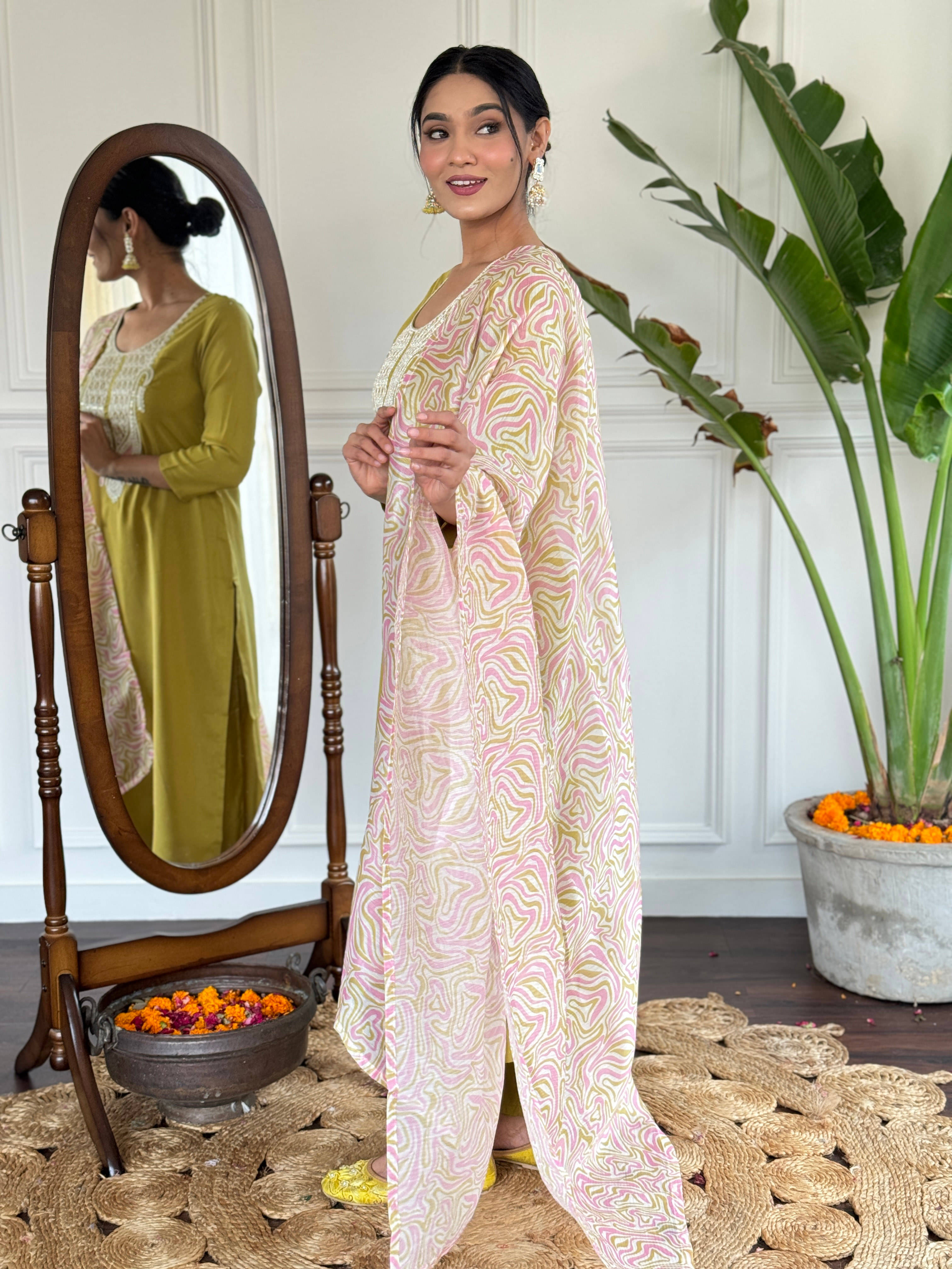 Varni Fabrics Women Viscose Rayon Solid A-line Kurti with Dupatta ( Yellow ) Varni Fabrics Women Viscose Rayon Solid A-line Kurti with Dupatta ( Yellow )