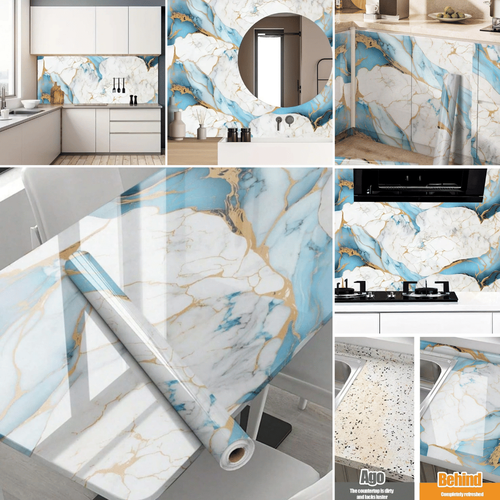     			ZAPPYPOP Blue Gold Marble Self Adhesive Wallpaper Roll | Waterproof PVC Wall Sticker (60x200 cm) for Table, Kitchen & Furniture