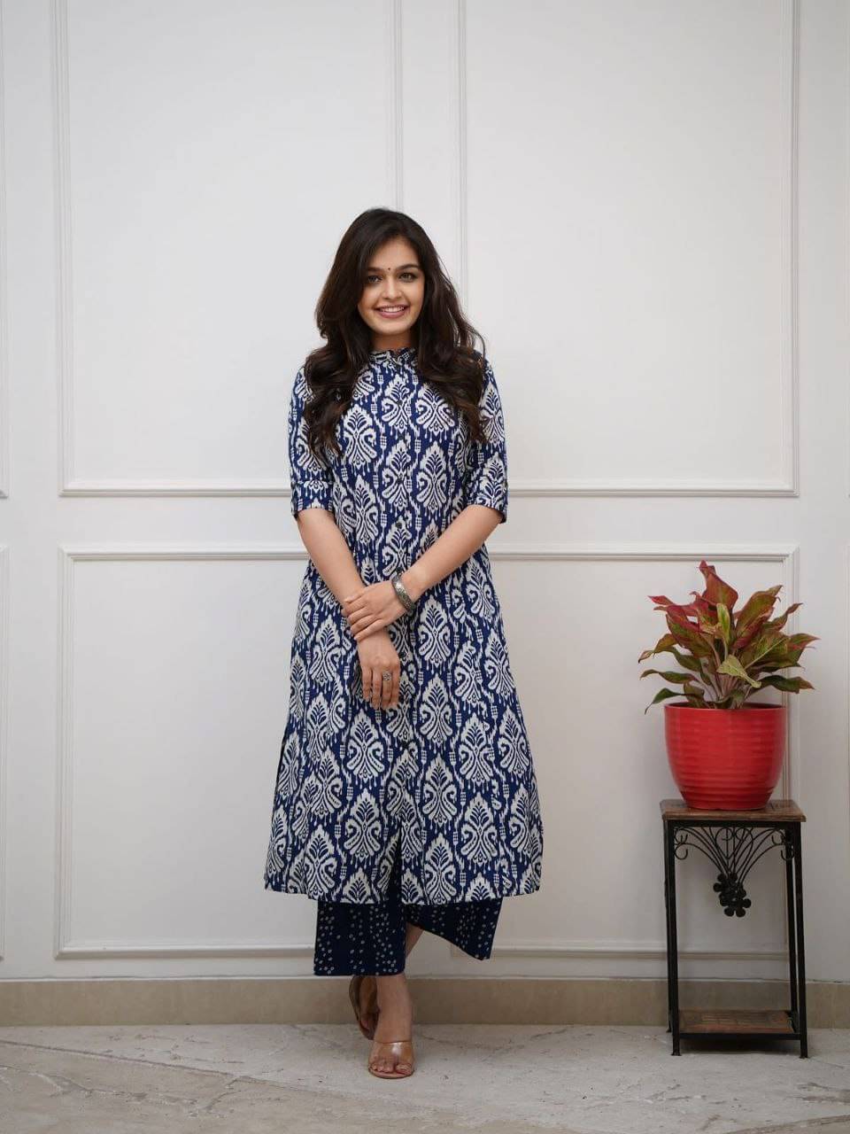     			keshav fashion Women Cotton Printed A-line Kurti With Palazzo ( Blue )
