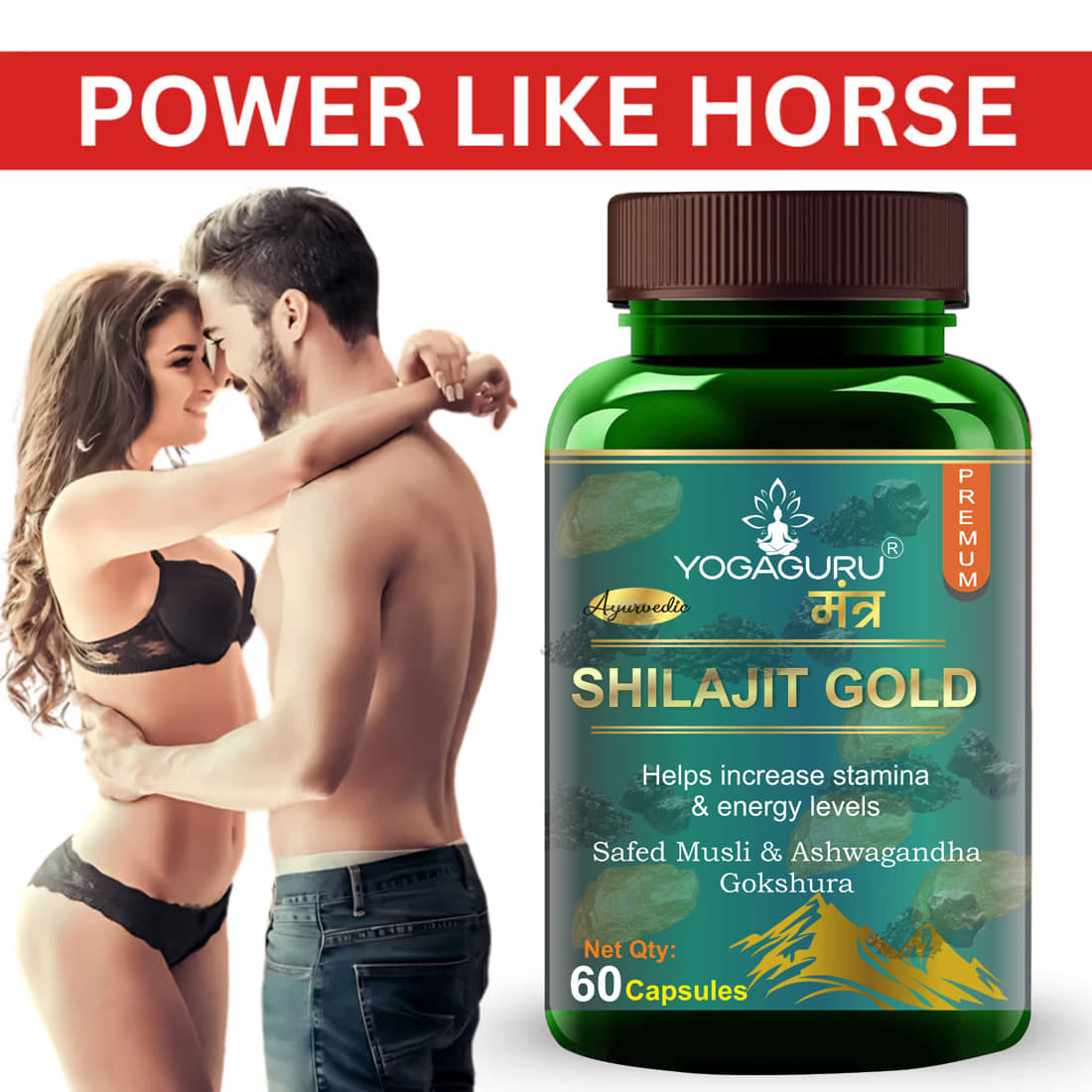Pure Natural & Herbal Shilajit Gold Capsules - 60 Capsules, 500MG - Natural Energy Booster