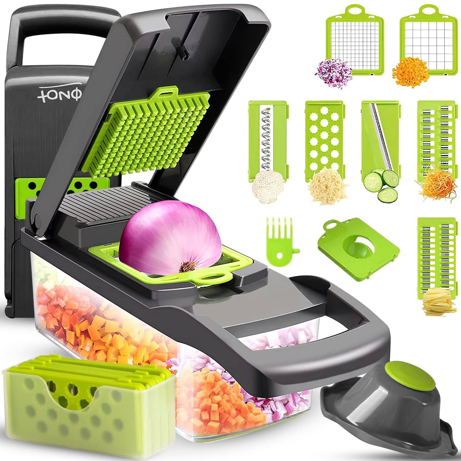     			14 in 1 Food Chopper | Veggie | Multifunctional Food |Onions Mandoline Slicer| Vegetable Cutter Dicer| Kitchen Gadgets with 8 Stainless Steel Blade Drain Basket & Container