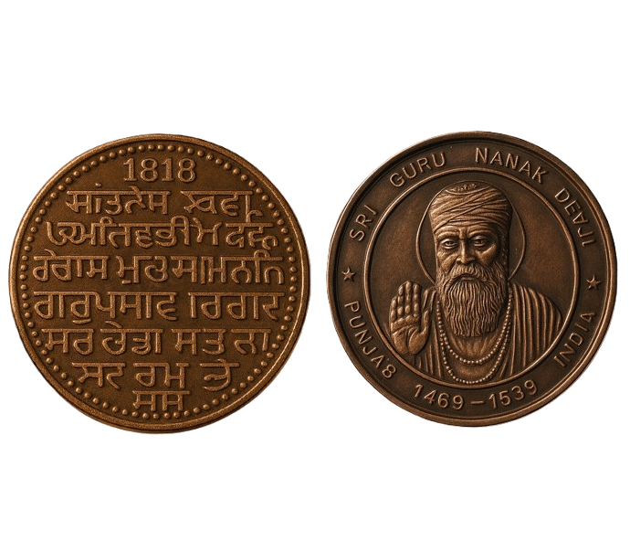 1818 Sri Guru Nanak Dev Ji Commemorative Coin – Punjab India (1469–1539) | Big Size, 50 Gram, Rare Collectible Coin 1818 Sri Guru Nanak Dev Ji Commemorative Coin – Punjab India (1469–1539) | Big Size, 50 Gram, Rare Collectible Coin