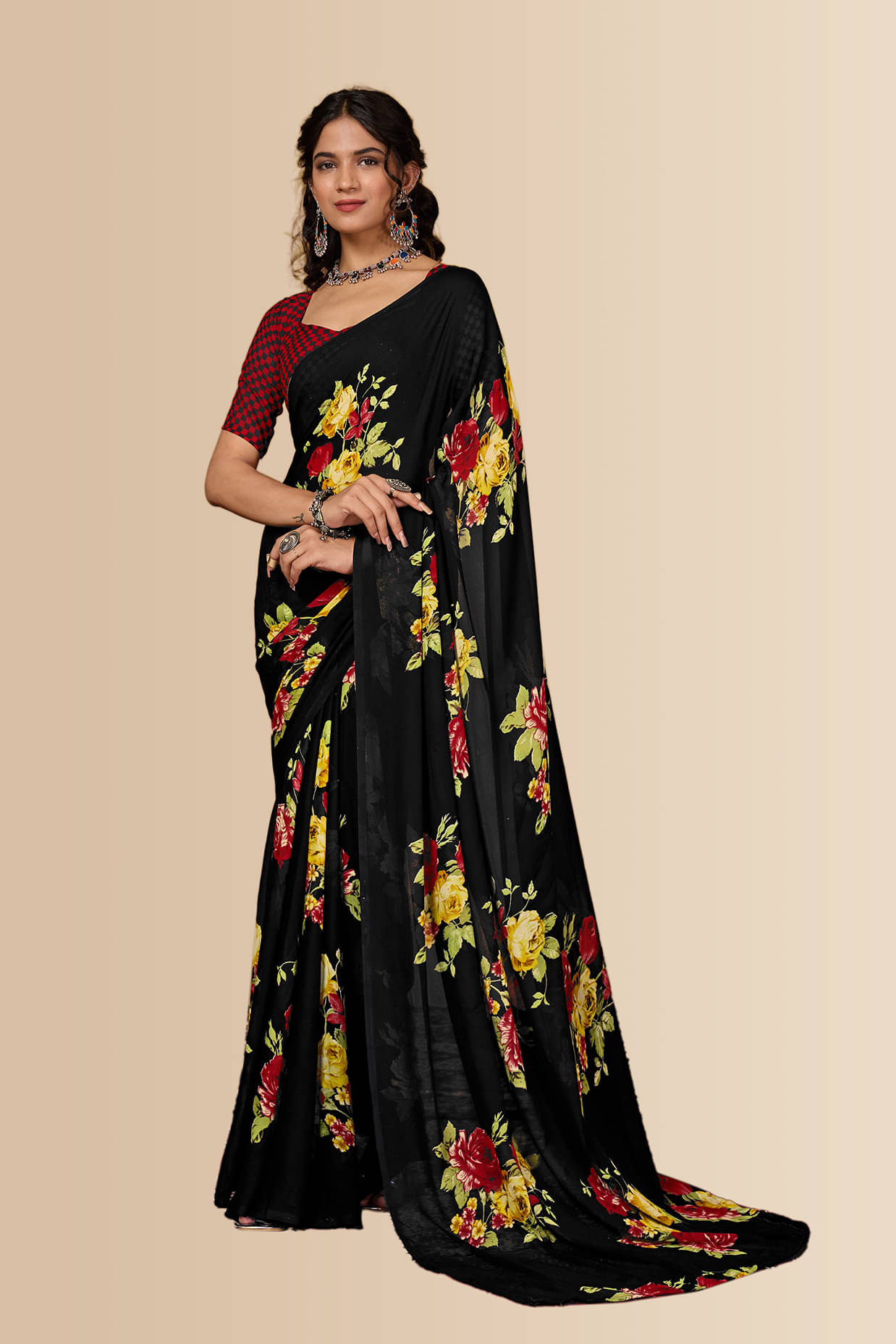 ANAND SAREES Georgette Printed Ilkal Saree With Unstitched Blouse Piece ( Black ) ANAND SAREES Georgette Printed Ilkal Saree With Unstitched Blouse Piece ( Black )