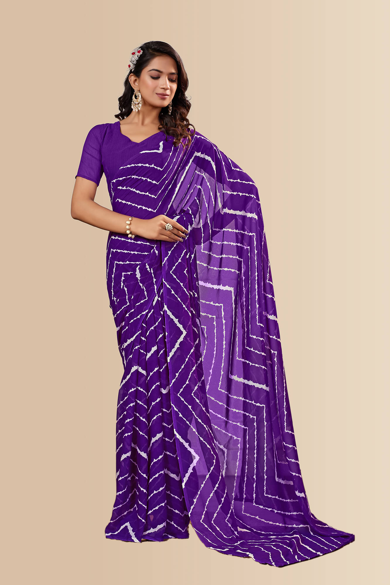     			ANAND SAREES Georgette Printed Ilkal Saree With Unstitched Blouse Piece ( Purple )