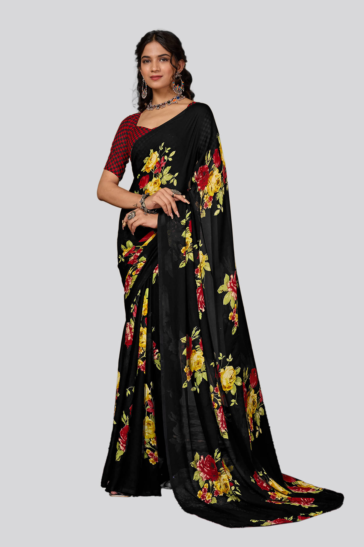 ANAND SAREES Georgette Printed Ilkal Saree With Unstitched Blouse Piece ( Black ) ANAND SAREES Georgette Printed Ilkal Saree With Unstitched Blouse Piece ( Black )
