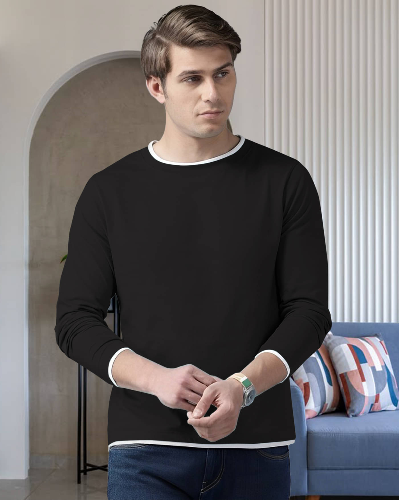 AUSK Men Cotton Blend Regular Fit Solid T-Shirt ( Black ) AUSK Men Cotton Blend Regular Fit Solid T-Shirt ( Black )
