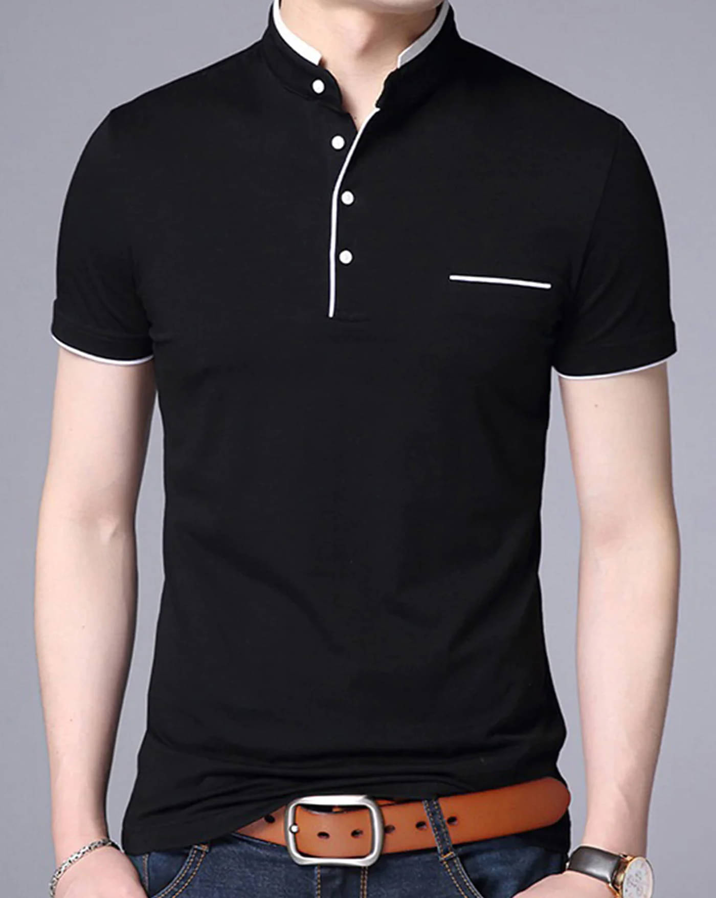 AUSK Men Cotton Blend Regular Fit Solid T-Shirt ( Black )     			AUSK Men Cotton Blend Regular Fit Solid T-Shirt ( Black )