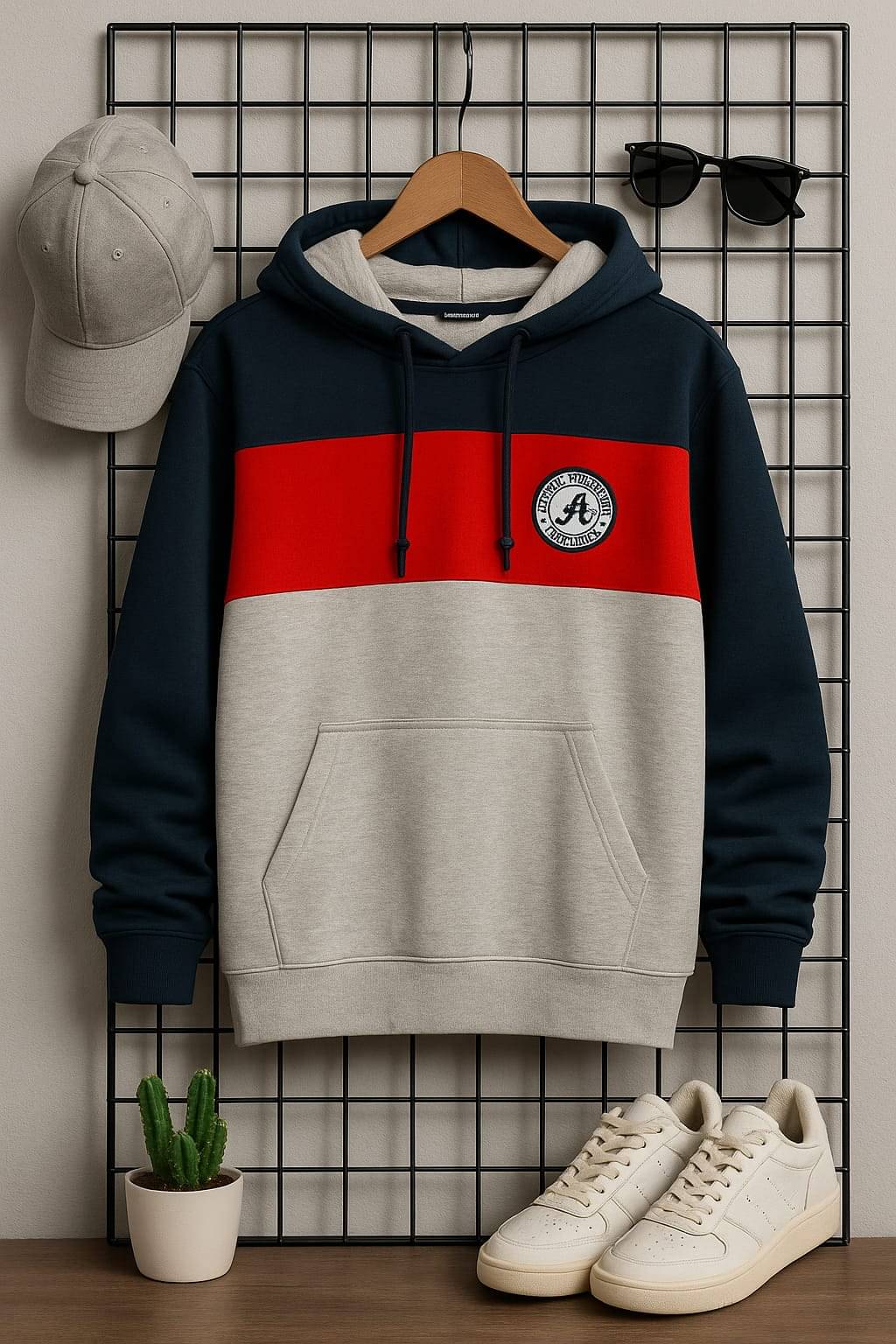     			AUSTIN WOOD Fleece Hooded Men's Sweatshirt - Navy ( Pack of 1 )
