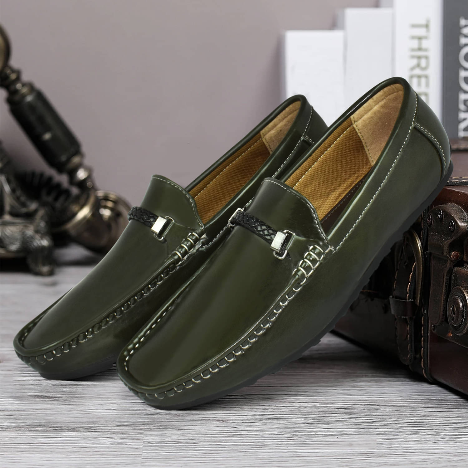     			Ajanta Olive Men's Slip on Shoes