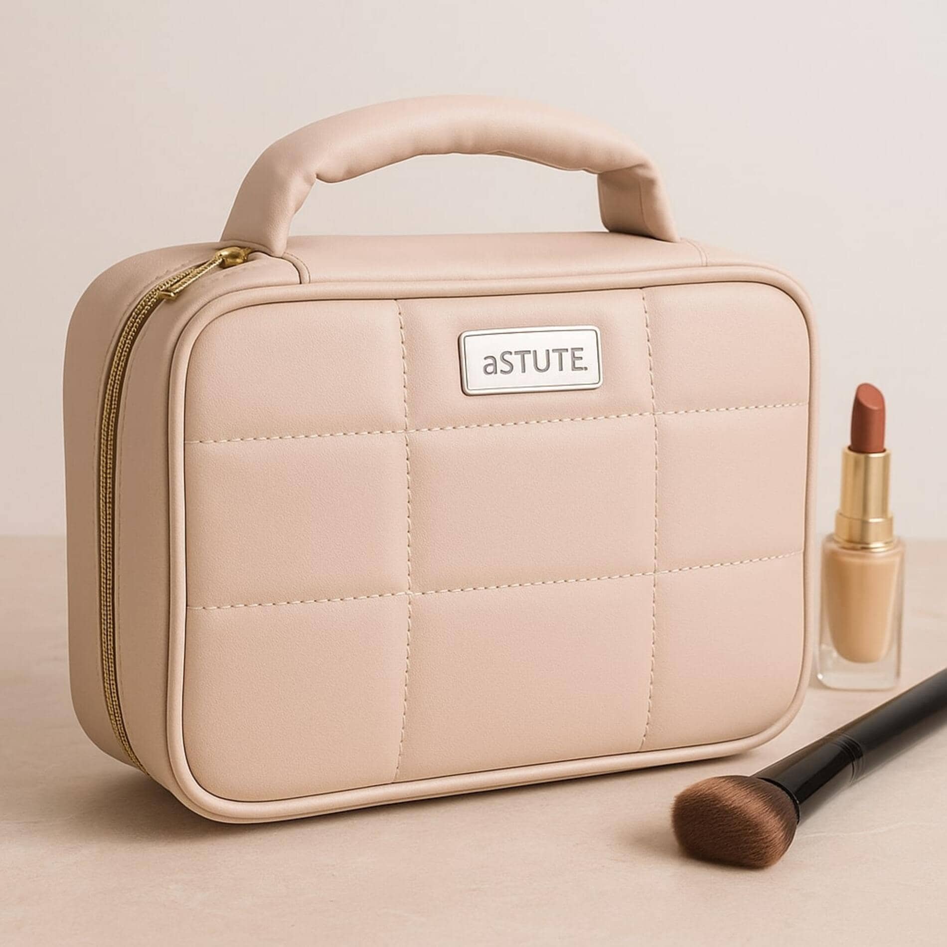 Astute Beige Makeup Pouch