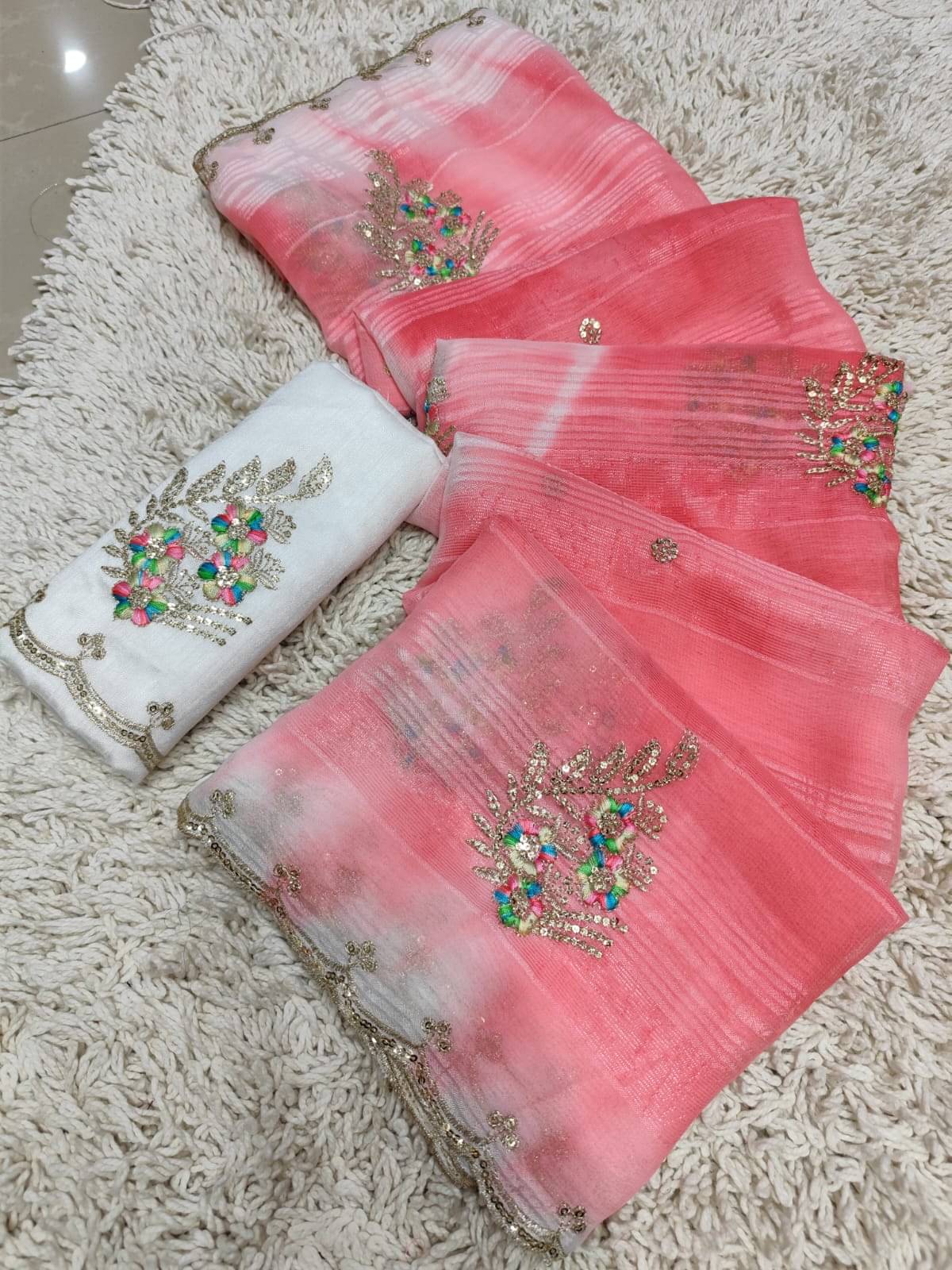 Avenue Creation Chiffon Embroidered Regular Saree With Unstitched Blouse Piece ( Pink ) Avenue Creation Chiffon Embroidered Regular Saree With Unstitched Blouse Piece ( Pink )