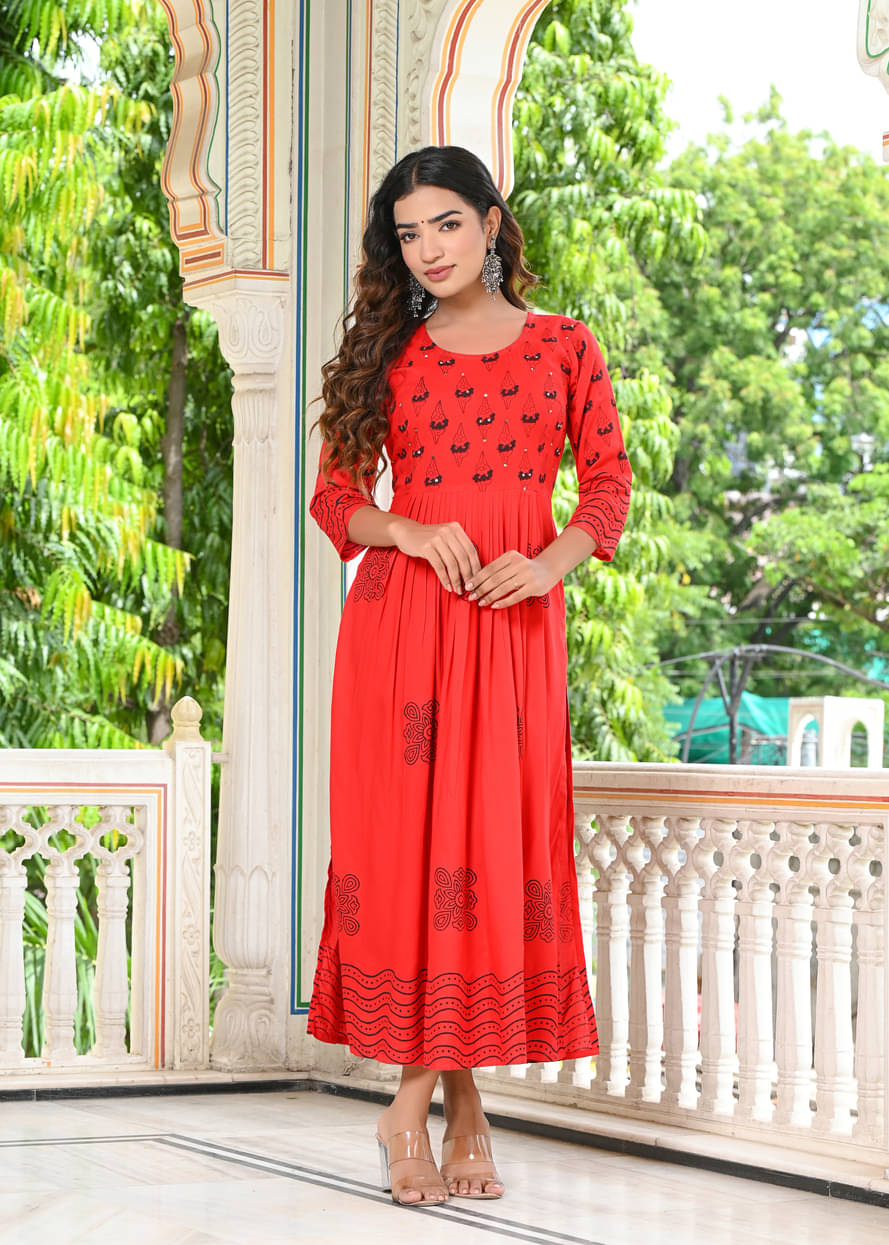     			Ayan Women Cotton Printed A-line Kurti ( Red )