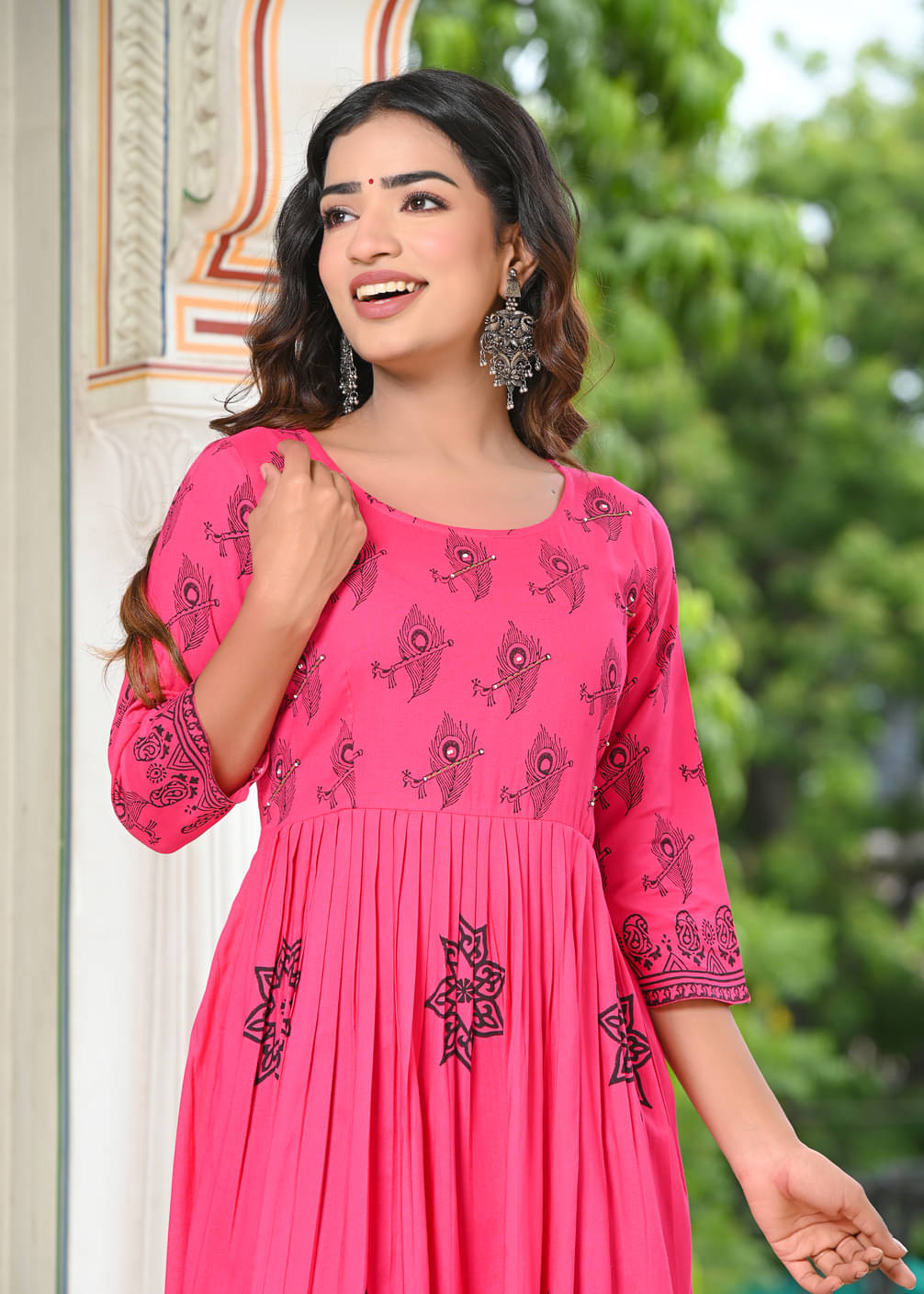 Ayan Women Cotton Printed A-line Kurti ( Pink )     			Ayan Women Cotton Printed A-line Kurti ( Pink )