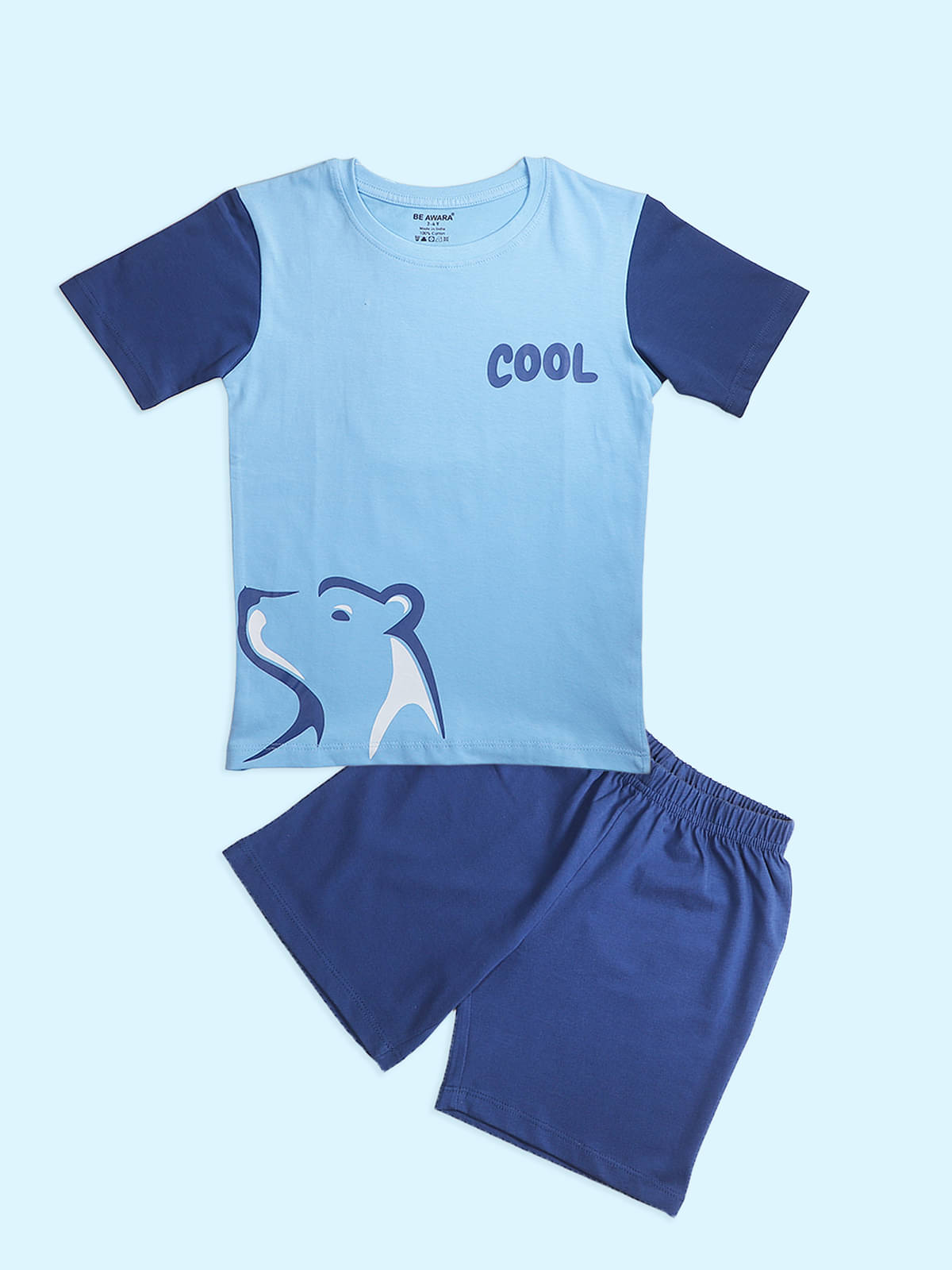     			Be Awara Pack of 1 Boys Cotton T-Shirt & Shorts Set ( Blue )