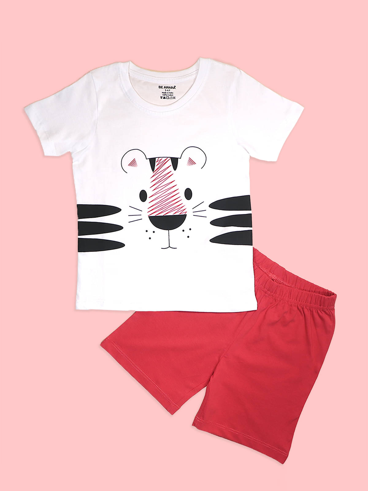     			Be Awara Pack of 1 Unisex Cotton T-Shirt & Shorts Set ( White )