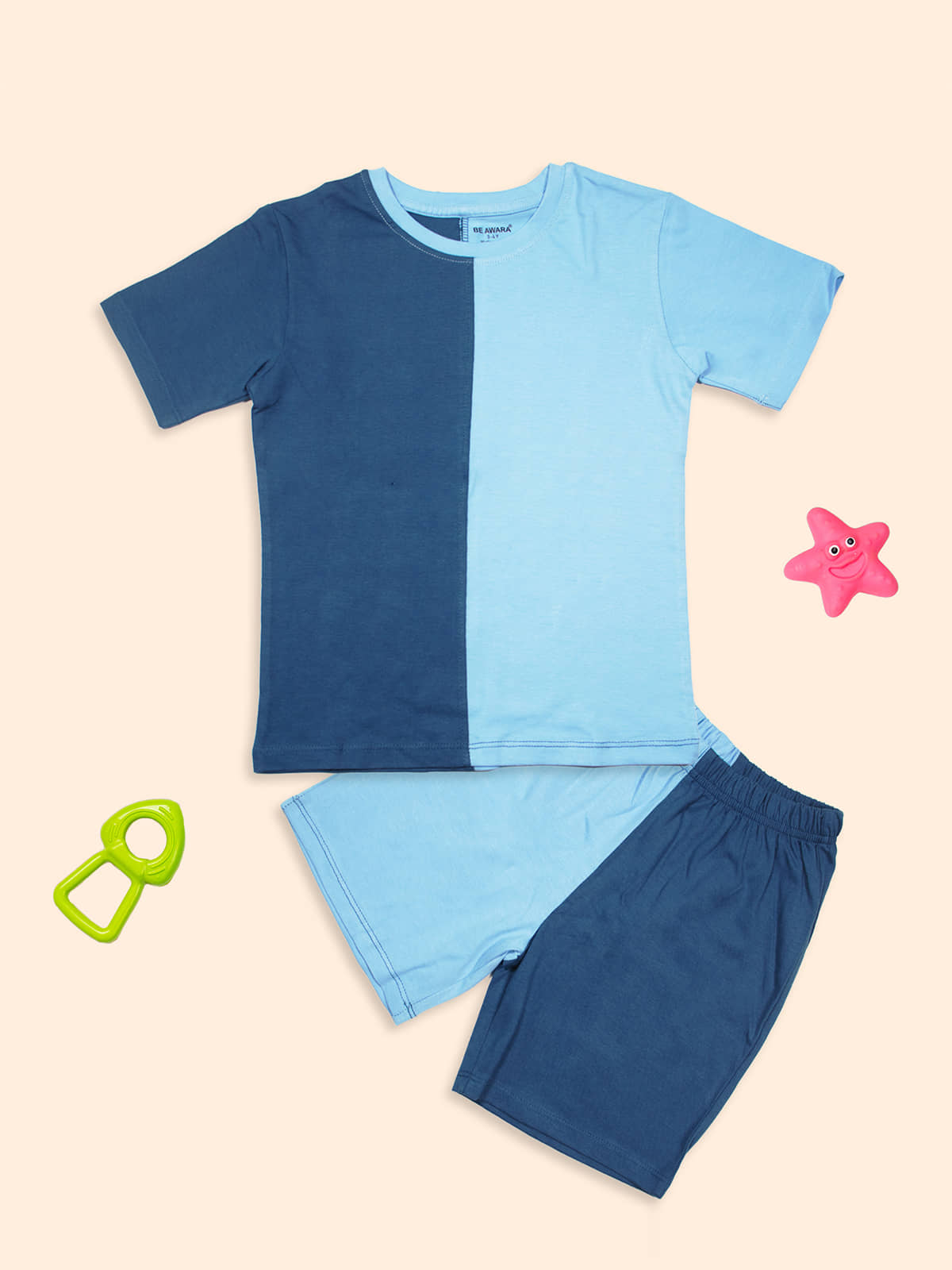 Be Awara Pack of 1 Unisex Cotton T-Shirt & Shorts Set ( Blue )