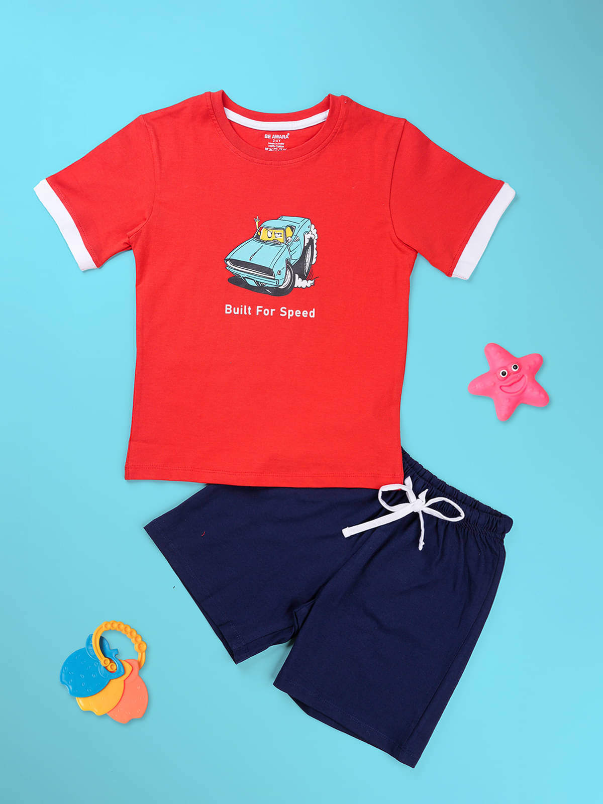     			Be Awara Pack of 1 Boys Cotton T-Shirt & Shorts Set ( Red )