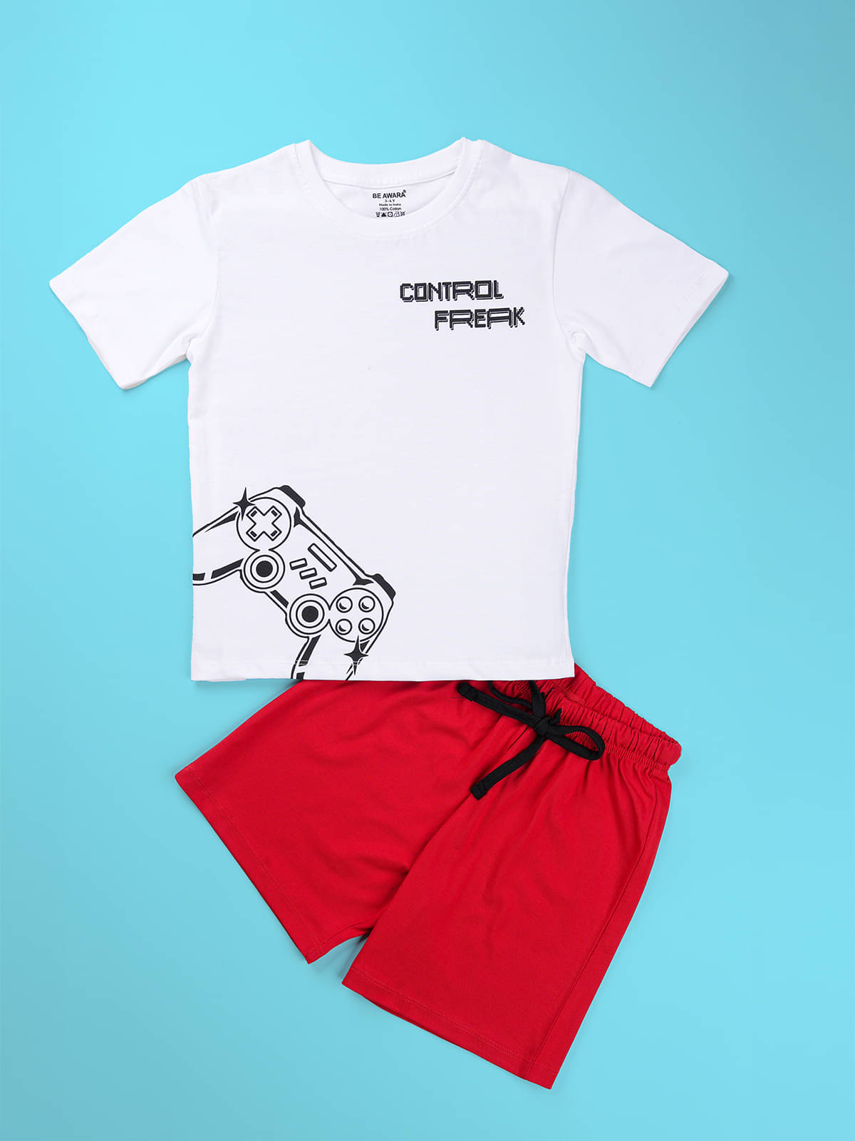 Be Awara Pack of 1 Boys Cotton T-Shirt & Shorts Set ( White )     			Be Awara Pack of 1 Boys Cotton T-Shirt & Shorts Set ( White )