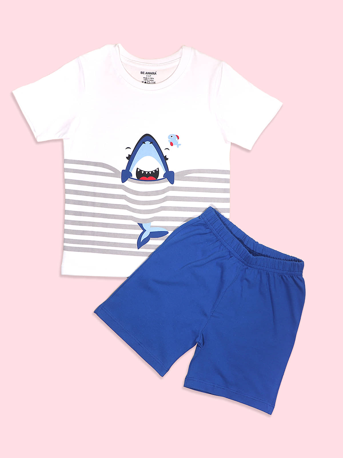 Be Awara Pack of 1 Unisex Cotton T-Shirt & Shorts Set ( White )
