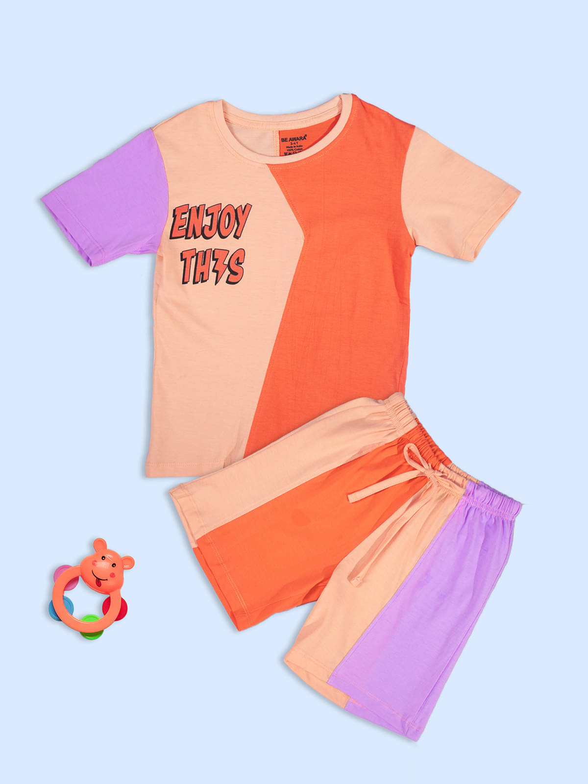     			Be Awara Pack of 1 Boys Cotton T-Shirt & Shorts Set ( Orange )
