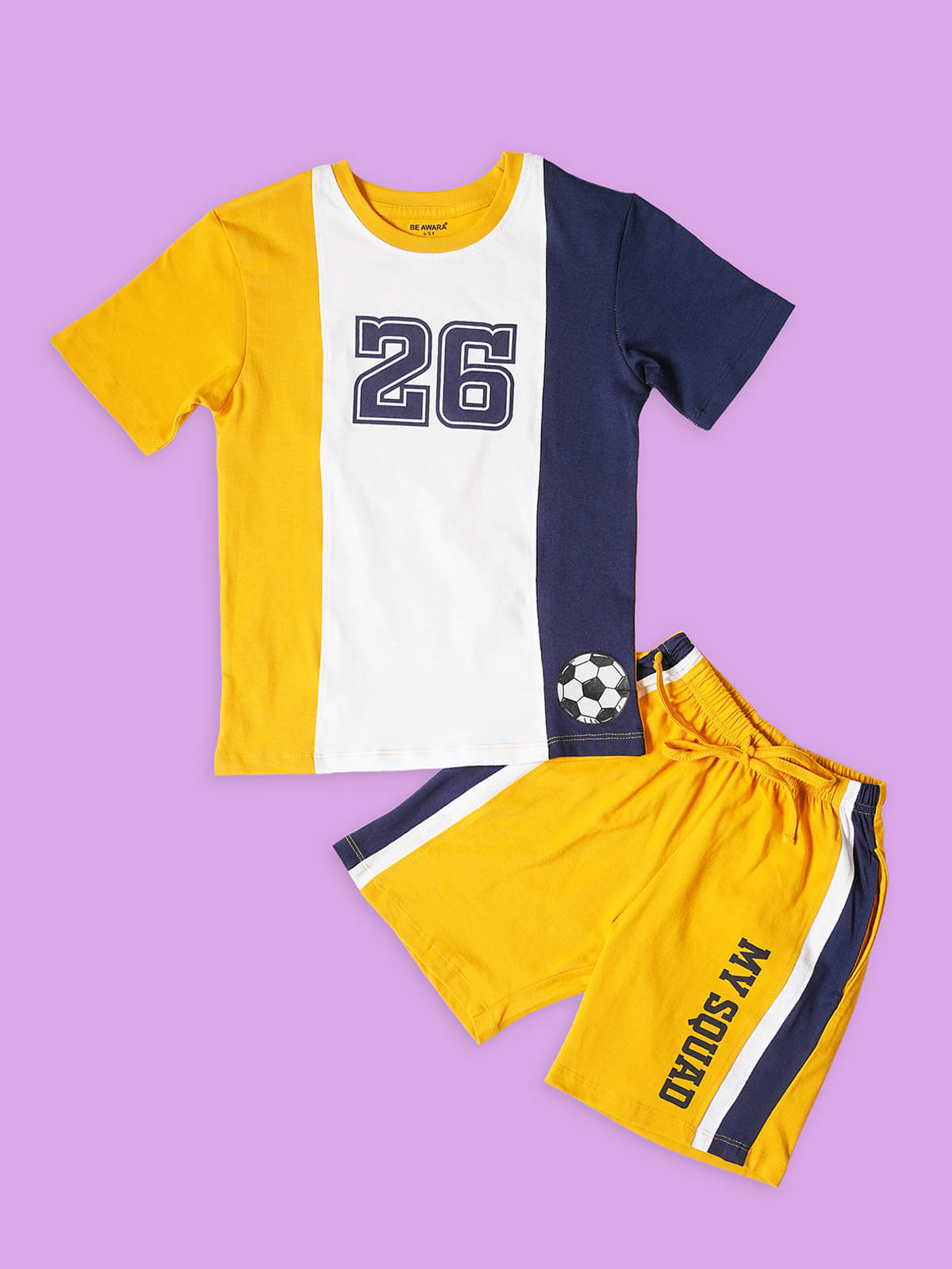     			Be Awara Pack of 1 Boys Cotton T-Shirt & Shorts Set ( Yellow )
