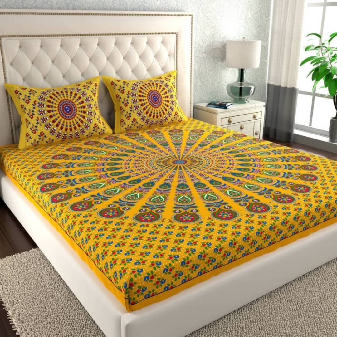     			COZYKO Cotton 1 Double Bedsheet with 2 Pillow Covers ( Yellow )