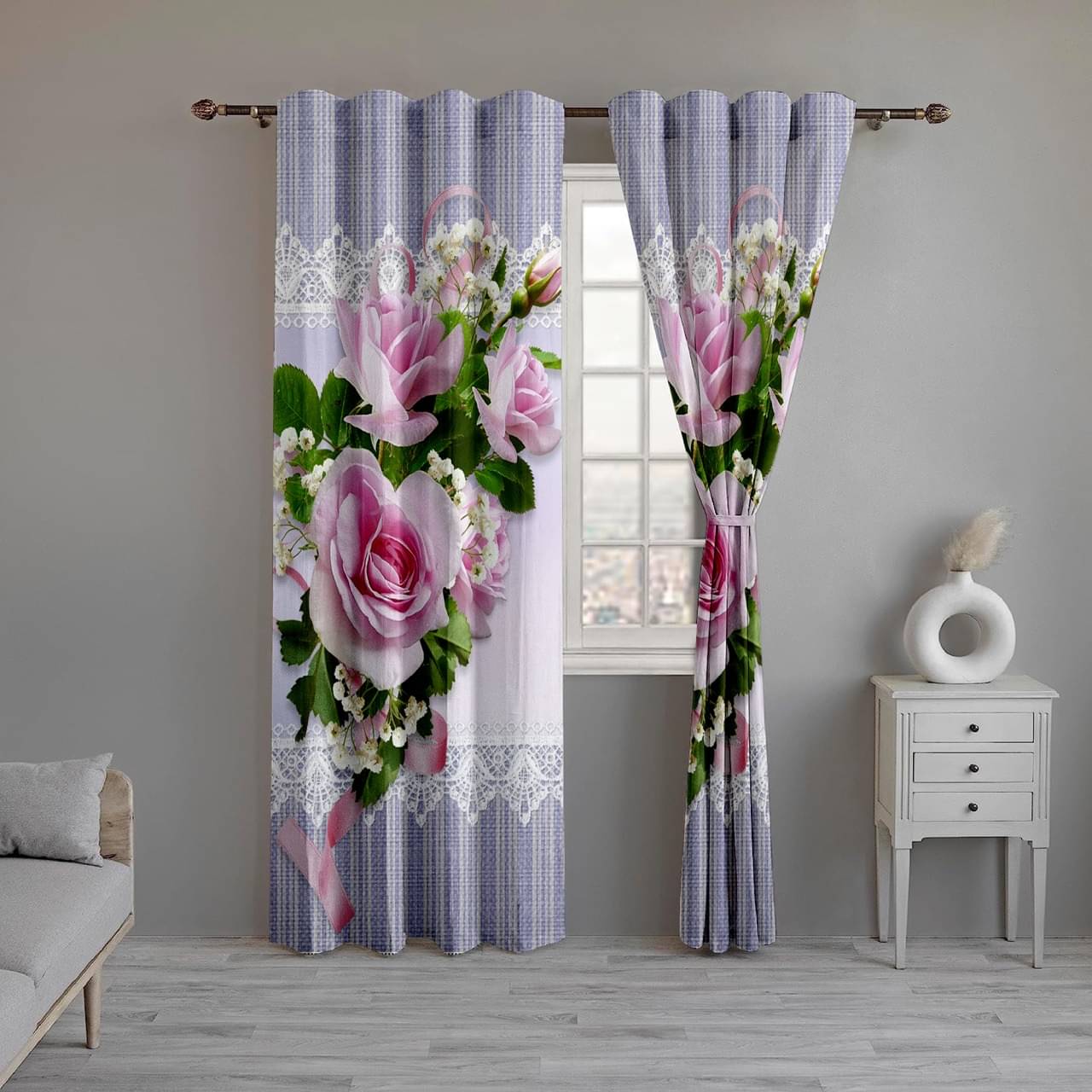 CURTAINRY Floral Room Darkening Eyelet Curtain 7 ft ( Pack of 1 ) - Purple CURTAINRY Floral Room Darkening Eyelet Curtain 7 ft ( Pack of 1 ) - Purple