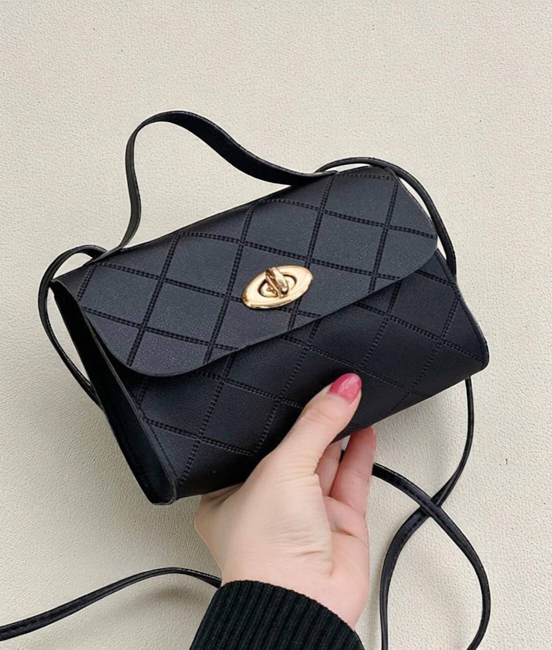     			Derifa Sling Bag PU Set of 1 ( Black )