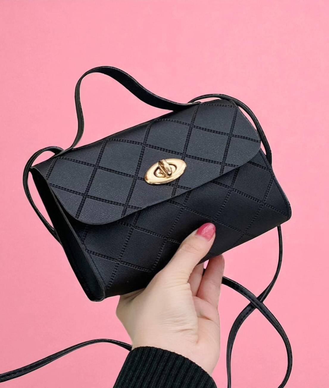    			Derifa Sling Bag PU Set of 1 ( Black )