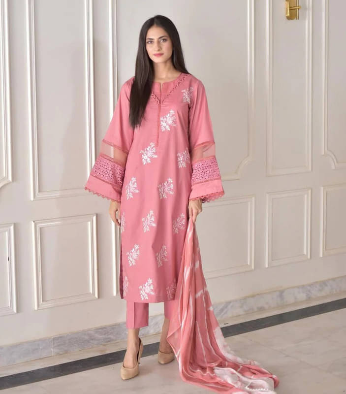     			Dulhan Saree Women Silk Embroidered Straight Kurti With Pants ( Peach )