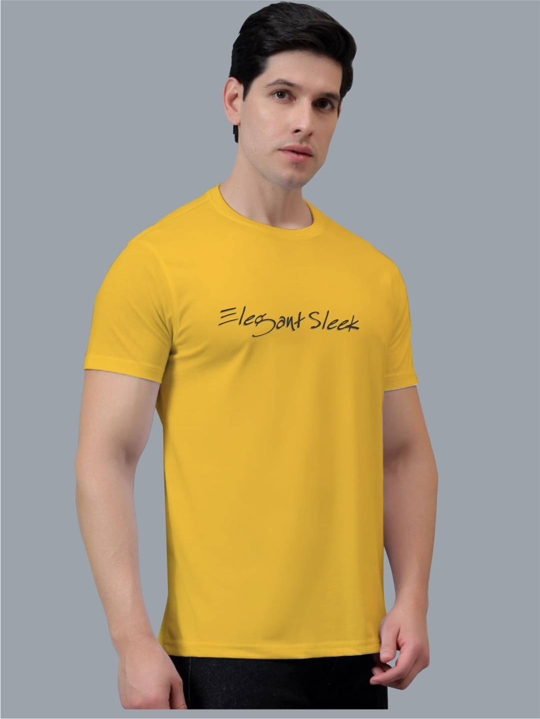     			ELEGANT SLEEK Men Cotton Blend Regular Fit Solid T-Shirt ( Yellow )