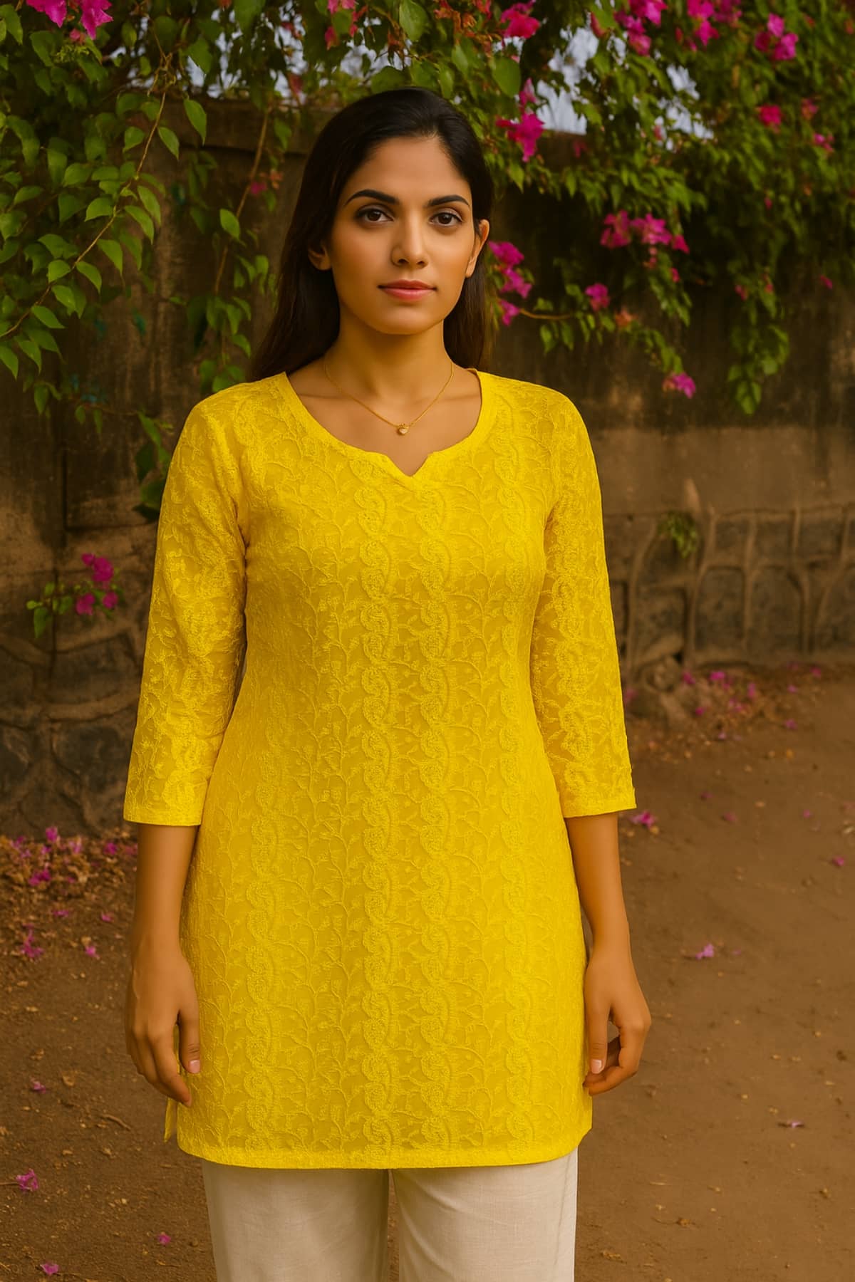 Estela Women Georgette Embroidered Straight Kurti ( Yellow ) - Kurtis, Tunics | Buy online on ZillyBuy