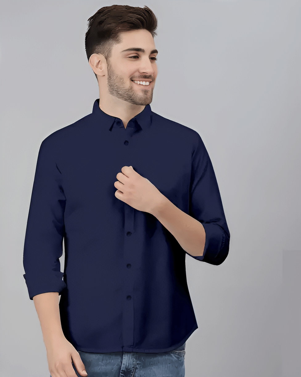    			GENERIC 0 Cotton Blend Regular Fit Solids Full Sleeves Men's Casual Shirt - Navy Blue ( Pack of 1 )