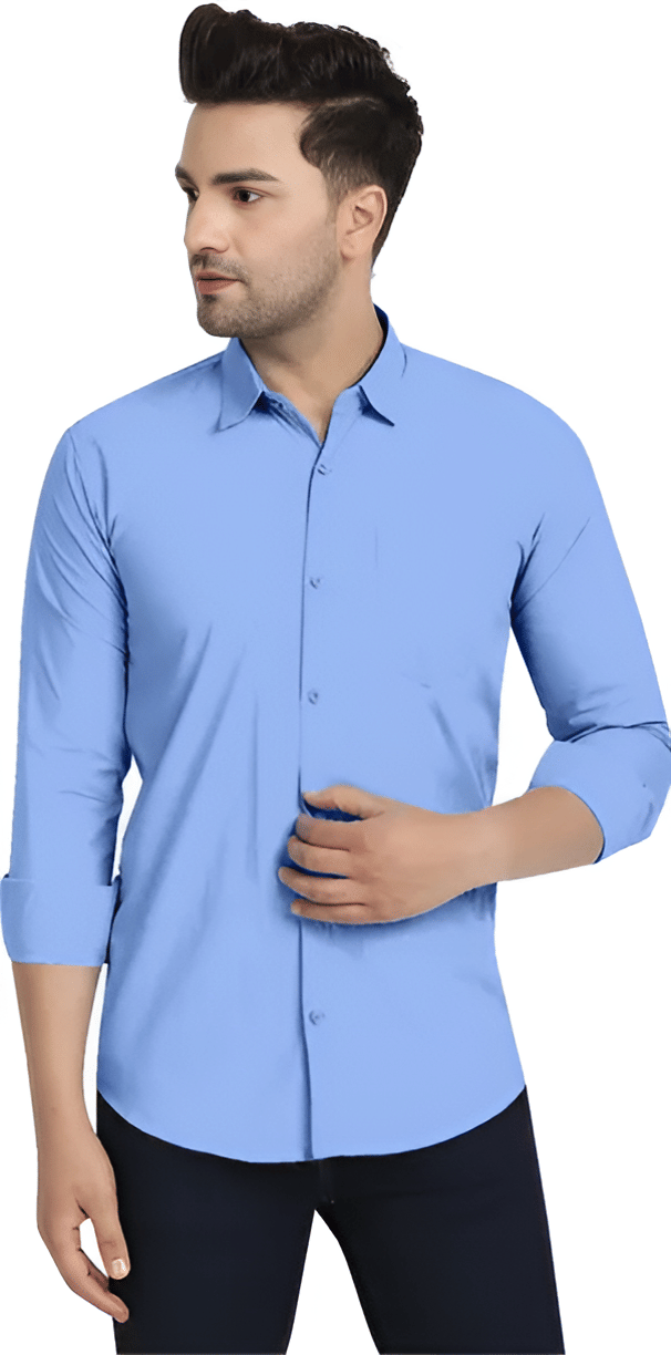     			GENERIC 0 Cotton Blend Regular Fit Solids Full Sleeves Men's Casual Shirt - Light Blue ( Pack of 1 )