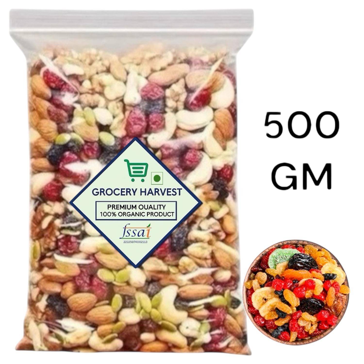 Grocery Harvest Mixed Fruits,Mixed Nuts,Seed Mix 500 g Grocery Harvest Mixed Fruits,Mixed Nuts,Seed Mix 500 g