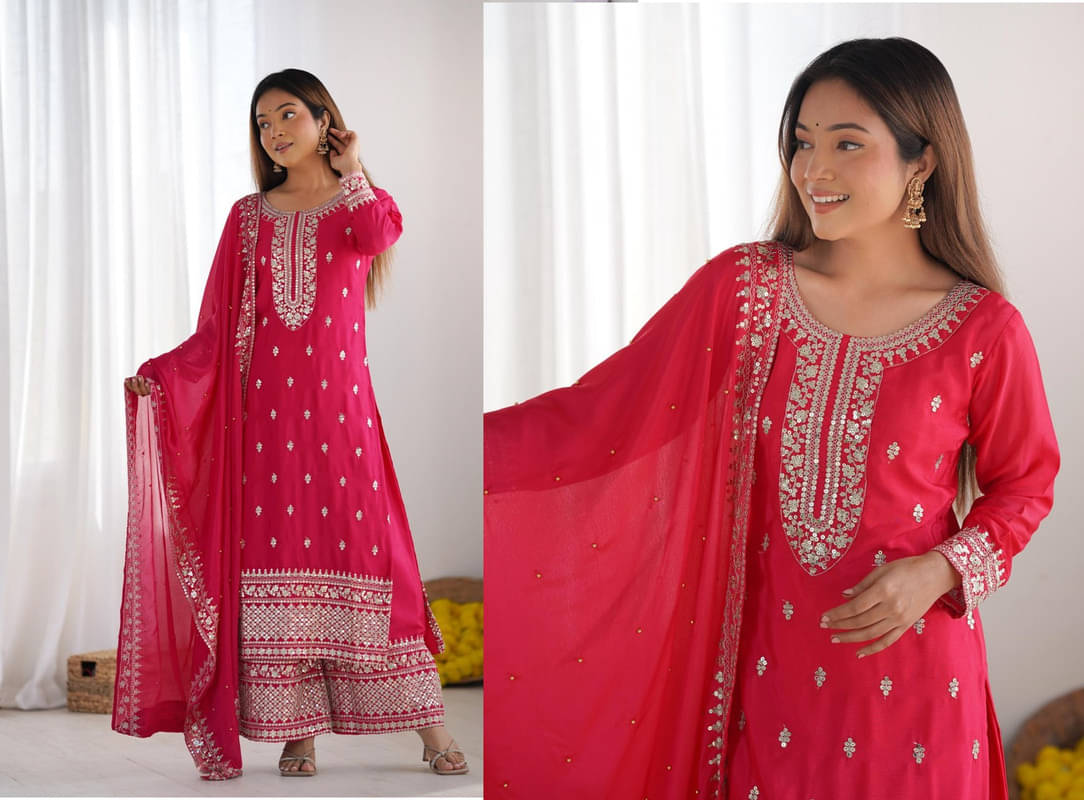 HEXA INFOSYS Women Silk Embroidered Straight Kurti With Pants ( Pink ) HEXA INFOSYS Women Silk Embroidered Straight Kurti With Pants ( Pink )