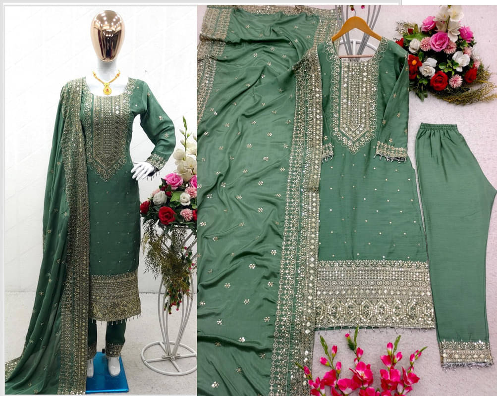 HEXA INFOSYS Women Silk Embroidered Straight Kurti With Pants ( Green ) HEXA INFOSYS Women Silk Embroidered Straight Kurti With Pants ( Green )