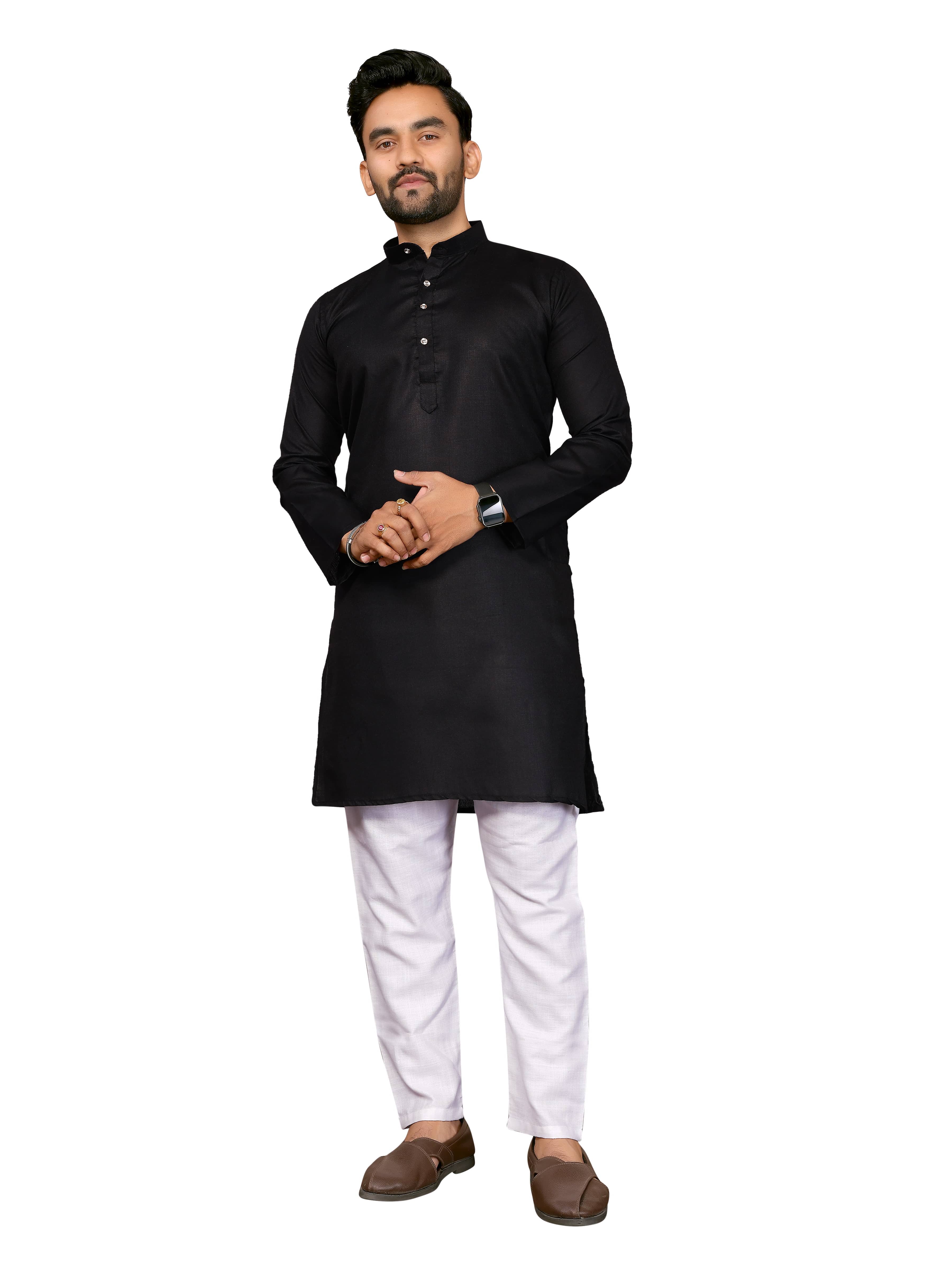 Kashvi Sarees Cotton Blend Plain Regular Kurta For Men ( Black ) - Kurtas & Kurta Sets | Buy online on ZillyBuy