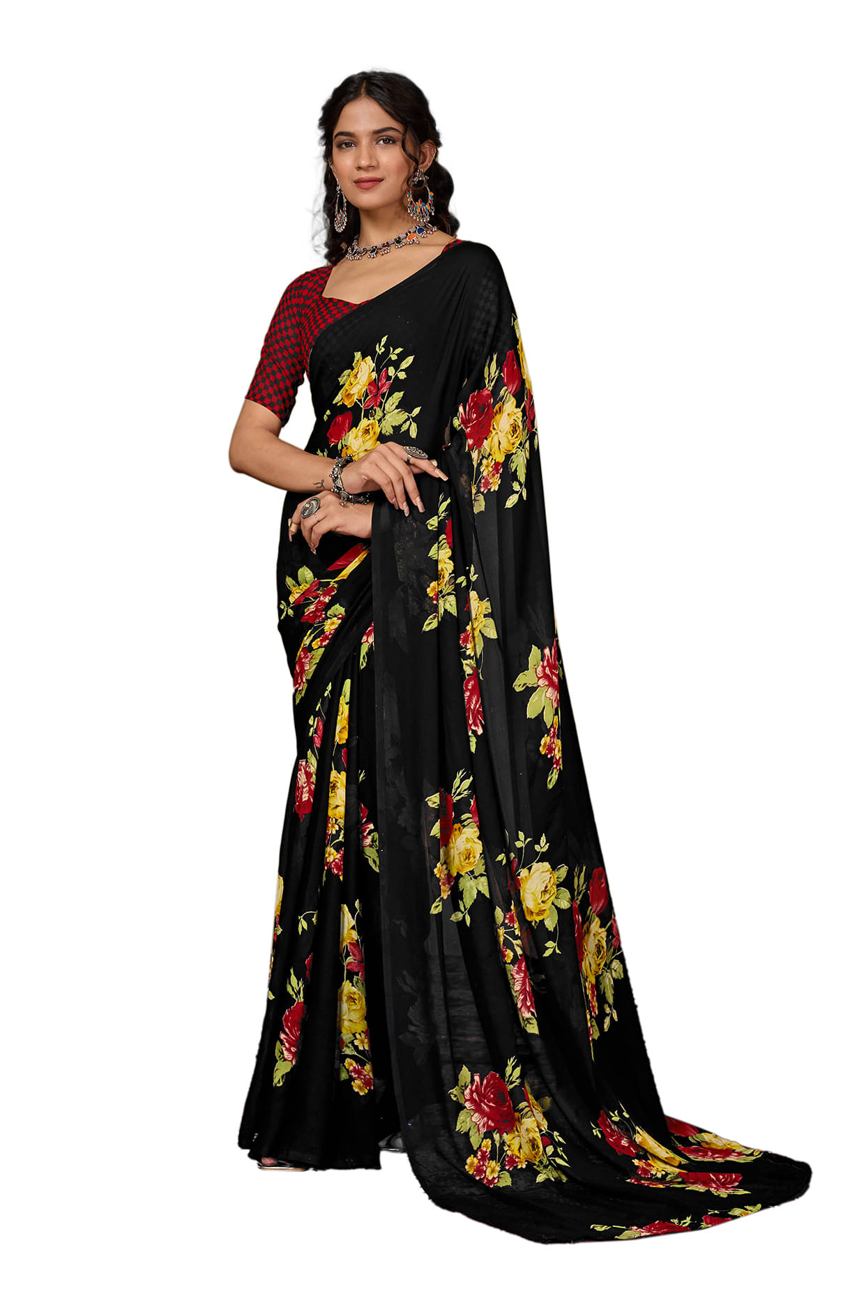 Kashvi Sarees Georgette Printed Ilkal Saree With Unstitched Blouse Piece ( Black ) Kashvi Sarees Georgette Printed Ilkal Saree With Unstitched Blouse Piece ( Black )