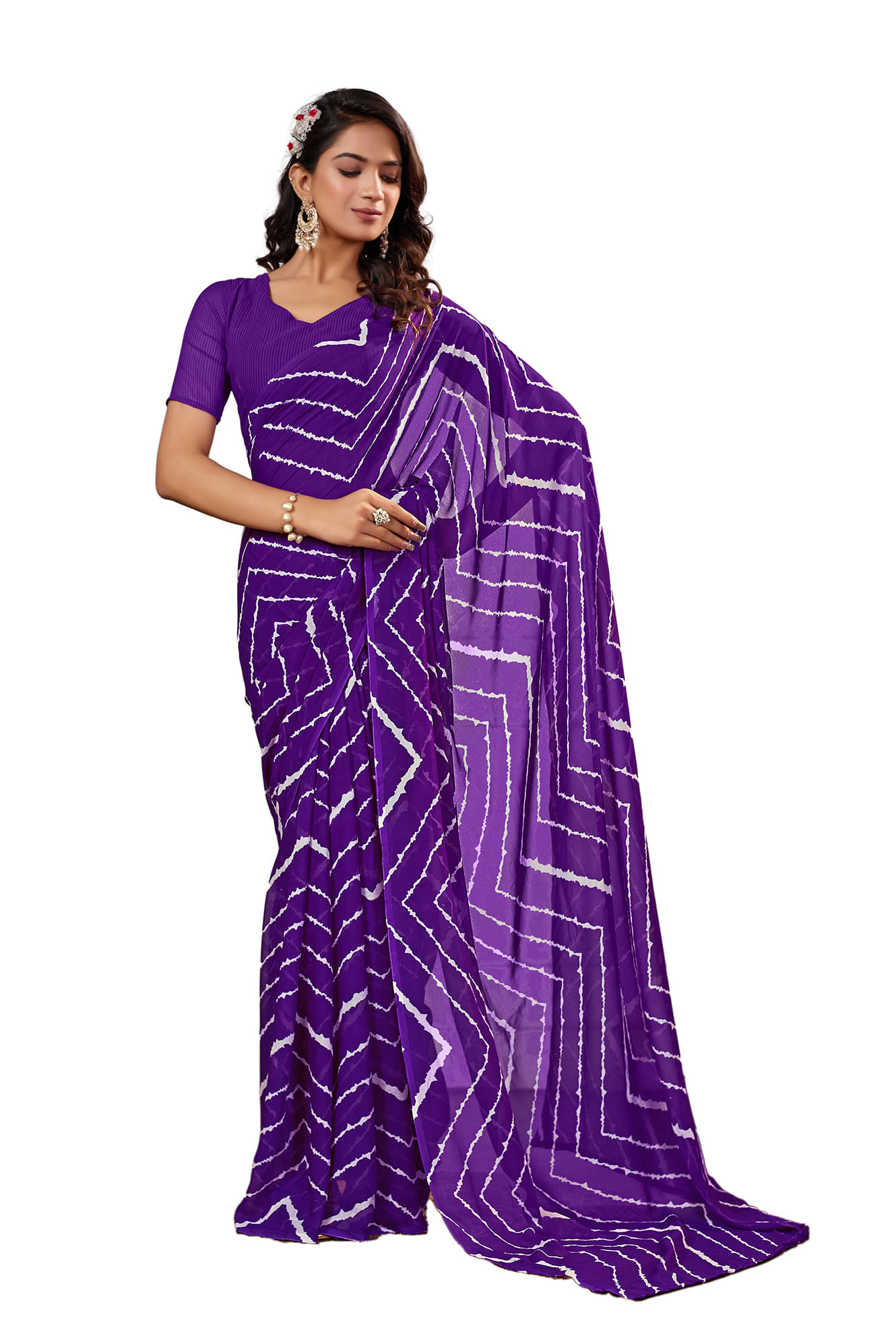     			Kashvi Sarees Georgette Printed Ilkal Saree With Unstitched Blouse Piece ( Purple )