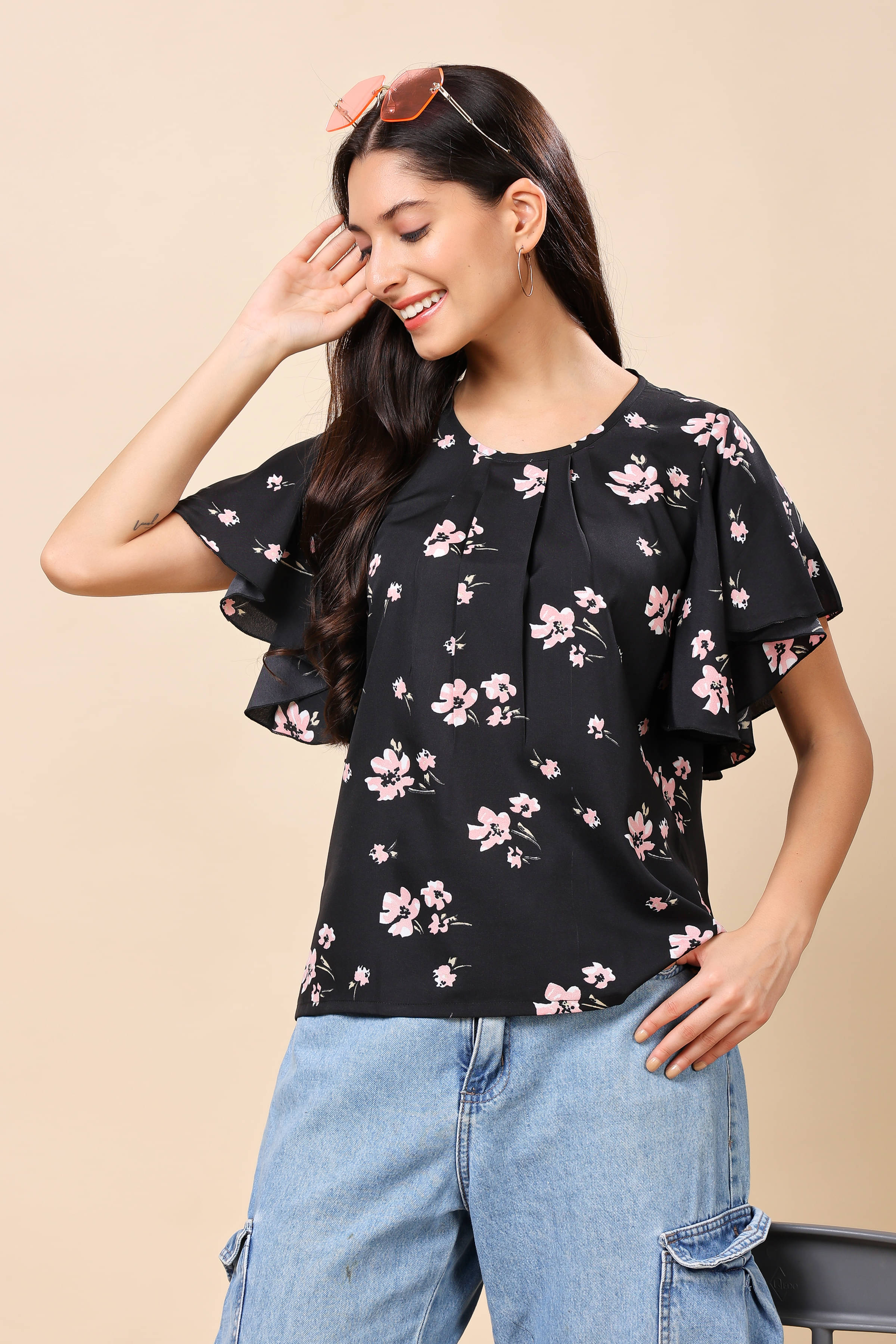     			LAIBAA Women's Crepe Regular Top ( Black )