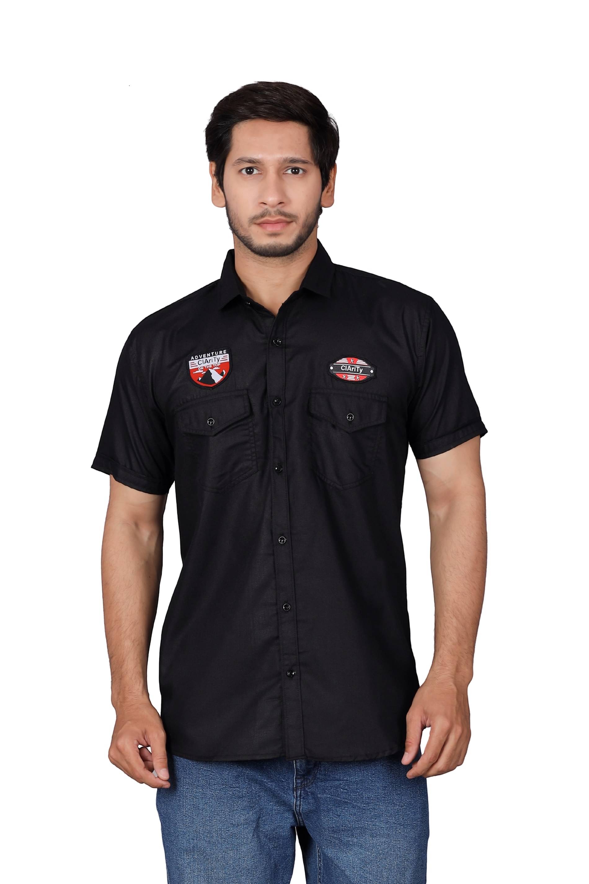     			LENRIZA Cotton Blend Regular Fit Self Design Half Sleeves Men's Casual Shirt - Black ( Pack of 1 )