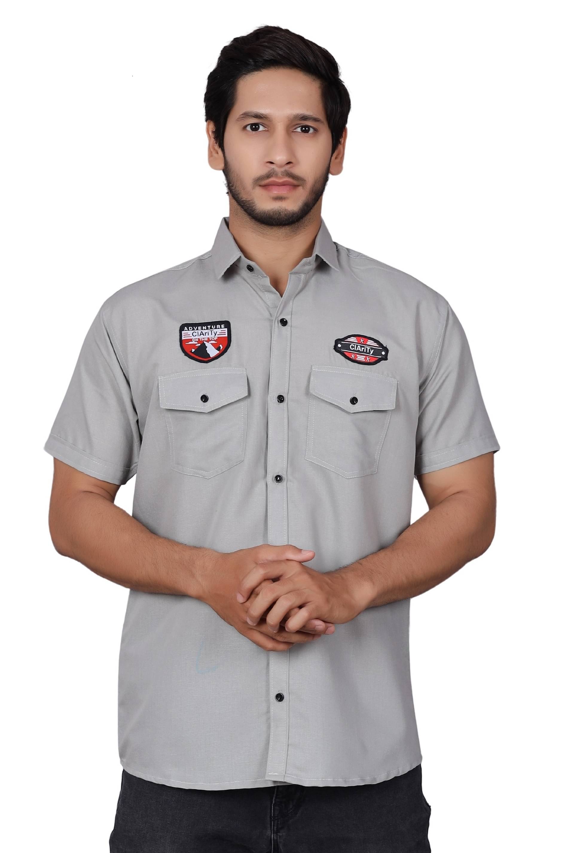     			LENRIZA Cotton Blend Regular Fit Self Design Half Sleeves Men's Casual Shirt - Grey ( Pack of 1 )