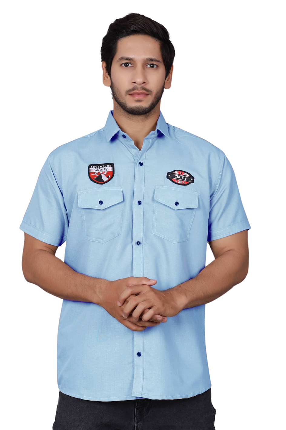     			LENRIZA Cotton Blend Regular Fit Self Design Half Sleeves Men's Casual Shirt - Light Blue ( Pack of 1 )