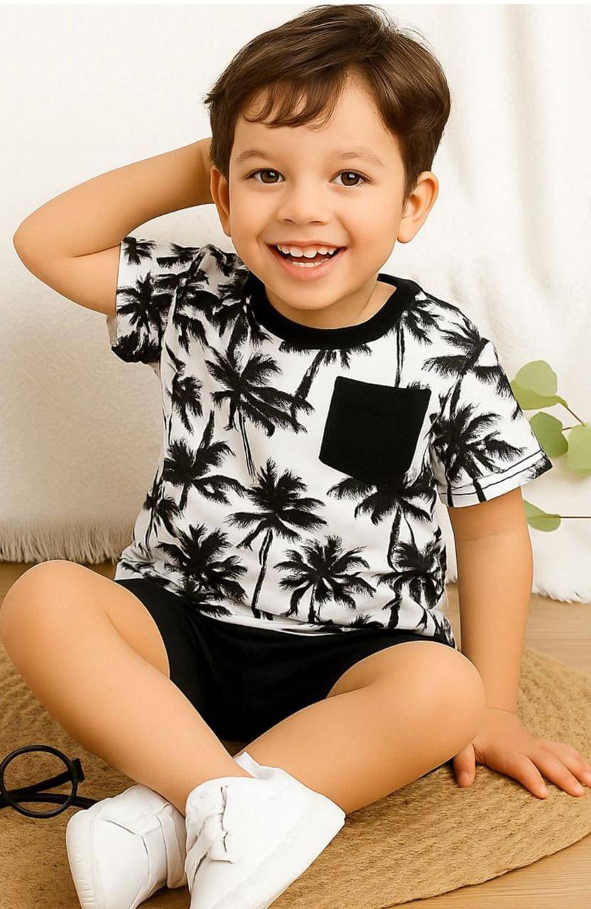    			MUSNAHGARMENT Pack of 1 Baby Boys Cotton Blend T-Shirt & Shorts Set ( White )