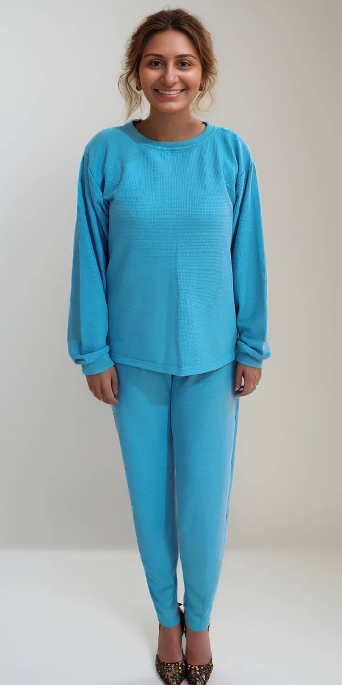     			Nishke Women Solid T-Shirt With Joggers Co-Ord Set ( Blue )