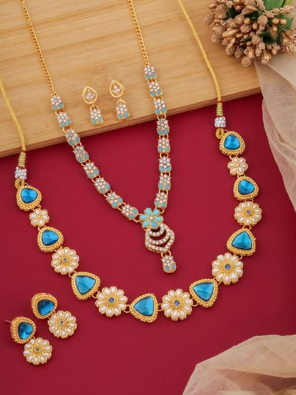     			OCHORI Blue Brass Necklace Set ( Pack of 2 )