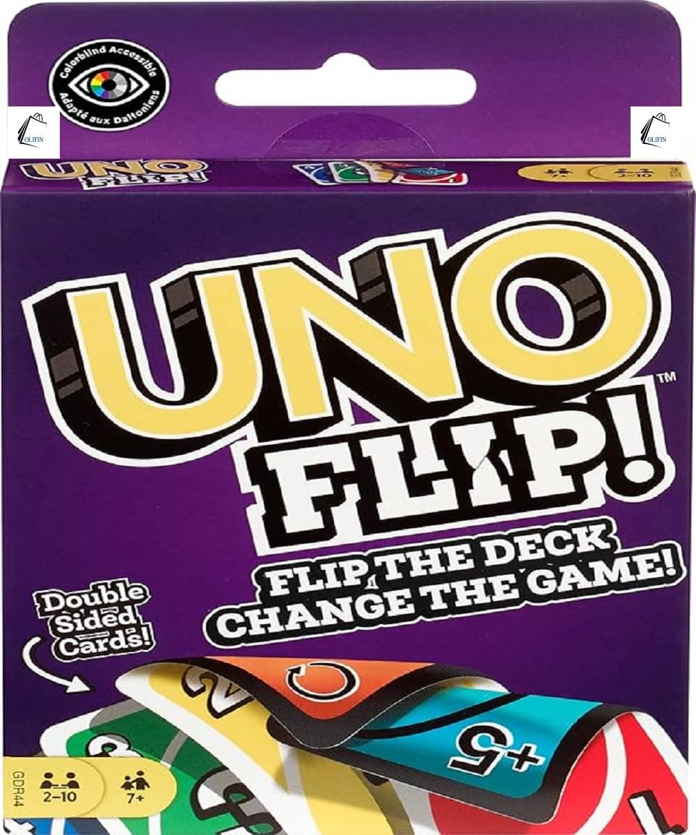     			OLIFIN Games UNO Kid Uno Flip Side Card Game, Multi Color Pack of 1