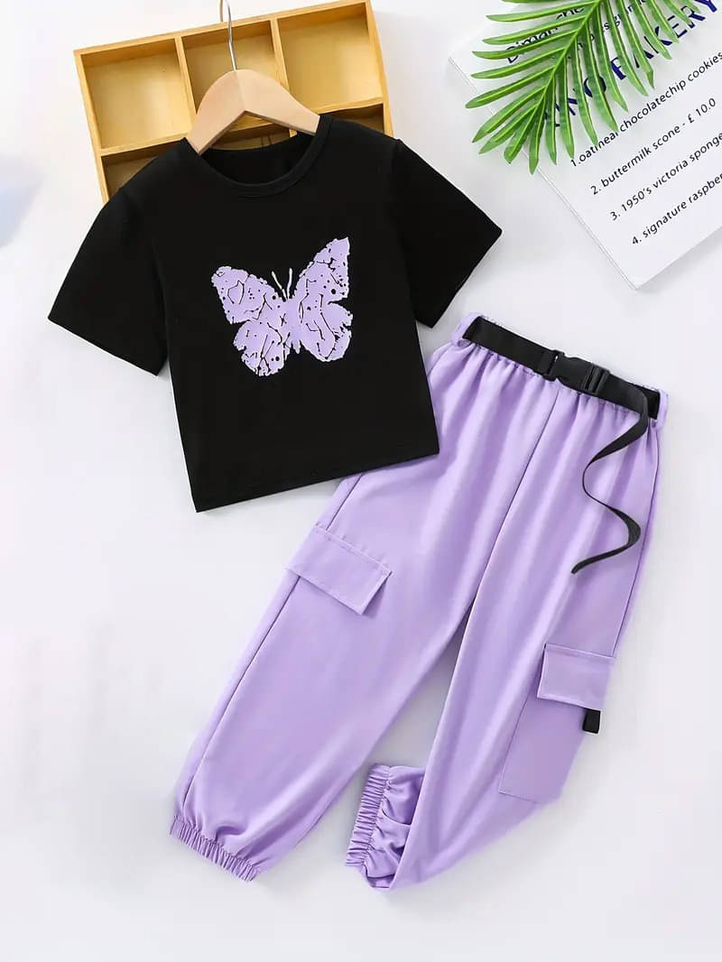 PORPY Pack of 1 Girls Cotton Blend T-shirt & Pants ( Lavender ) PORPY Pack of 1 Girls Cotton Blend T-shirt & Pants ( Lavender )
